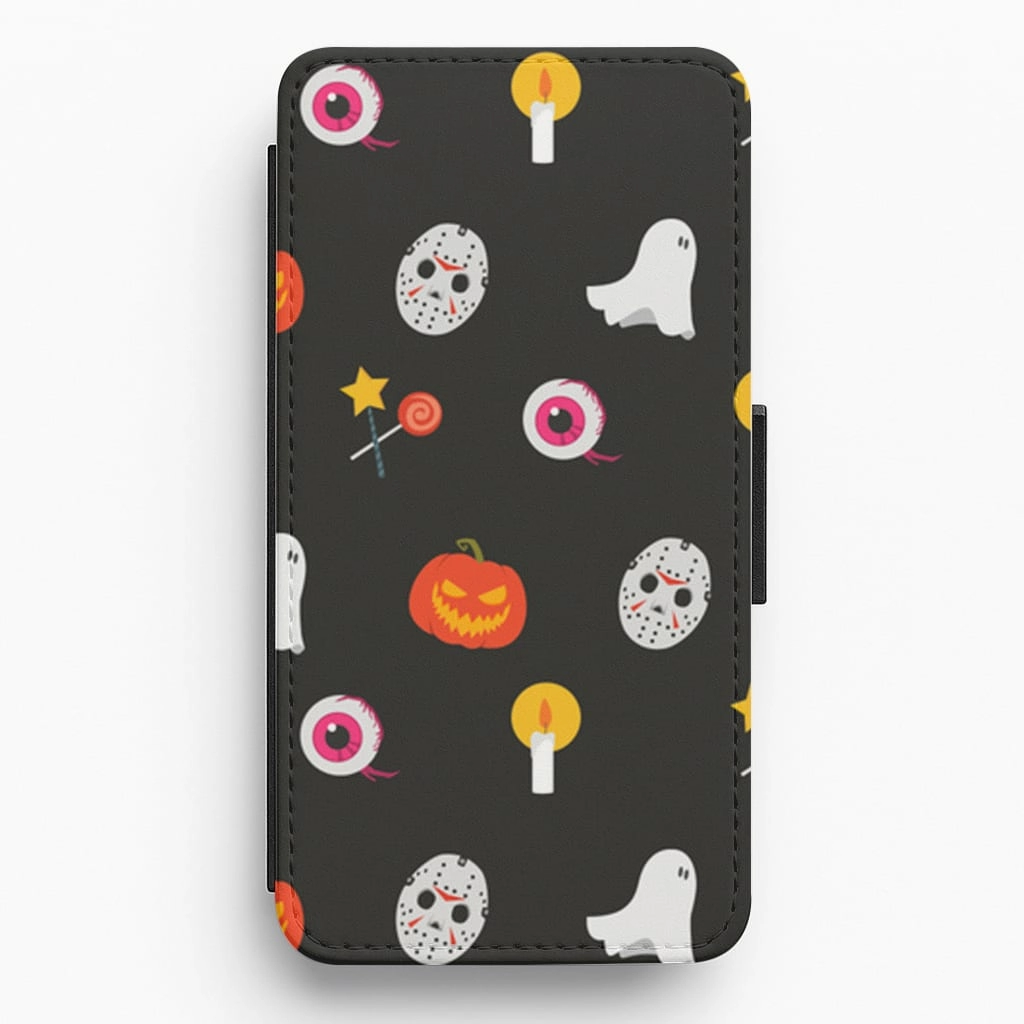 Halloween Mask Pattern Flip Wallet Phone Case Color Gradient