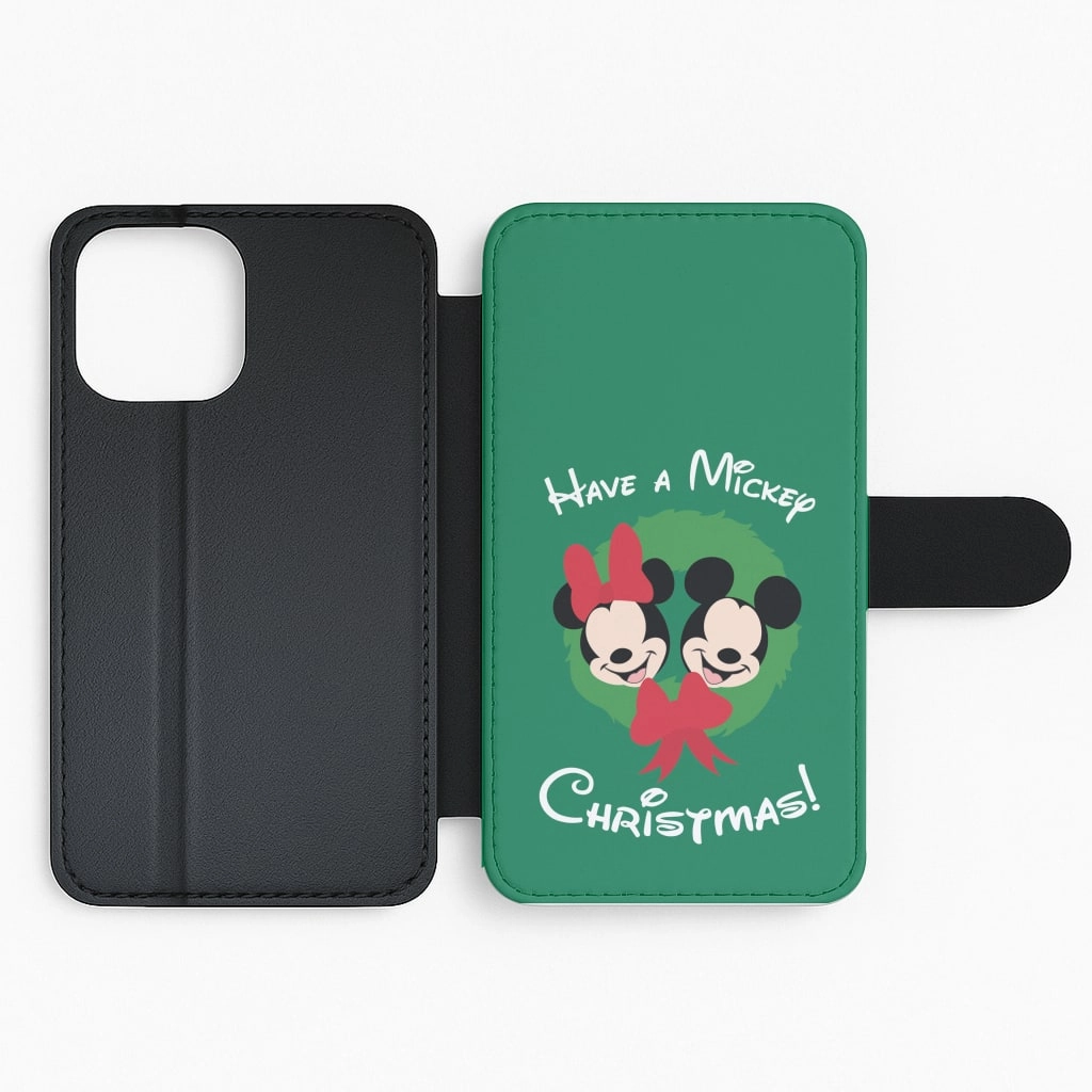 Grip Texture Hard Edge Have A Mickey Christmas Flip / Wallet Phone Case