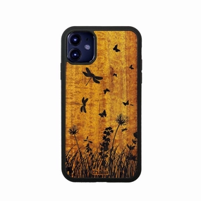 Durable Pattern Texture Hawaiian Koa with Spring Meadow Engraving | iPhone Case