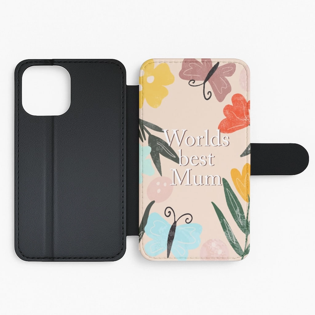 Worlds Best Mum - Floral Mother's Day Flip / Wallet Phone Case Flexible frame