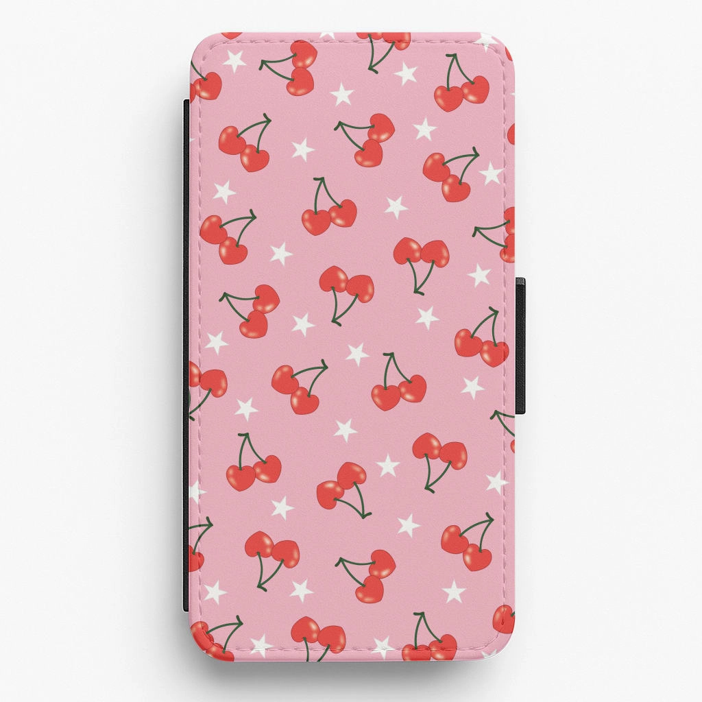 Lightweight Build Quality Chic Accessory Heart Cherries And Stars Pattern Flip / Wallet Phone Case