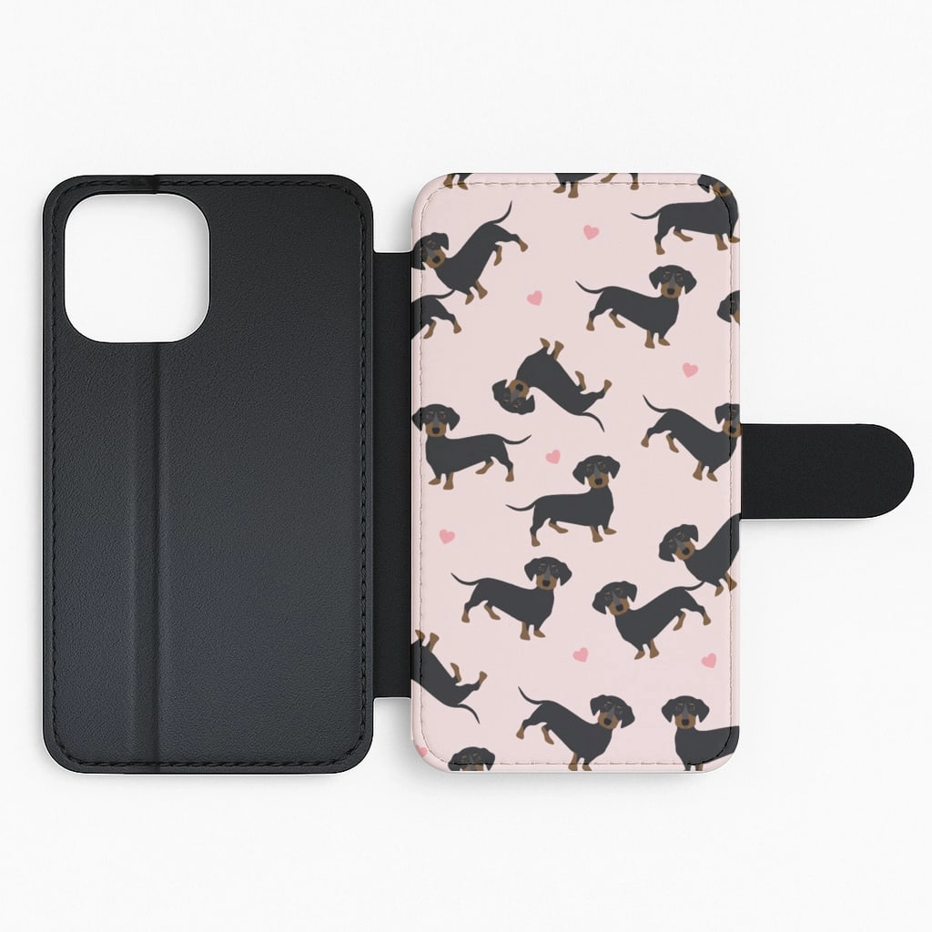 Trendy Texture Heart Dachshund - Dog Pattern Flip / Wallet Phone Case
