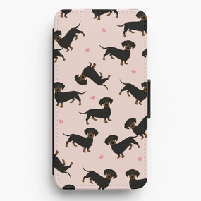 Heart Dachshund - Dog Pattern Flip / Wallet Phone Case Minimal Pattern Texture