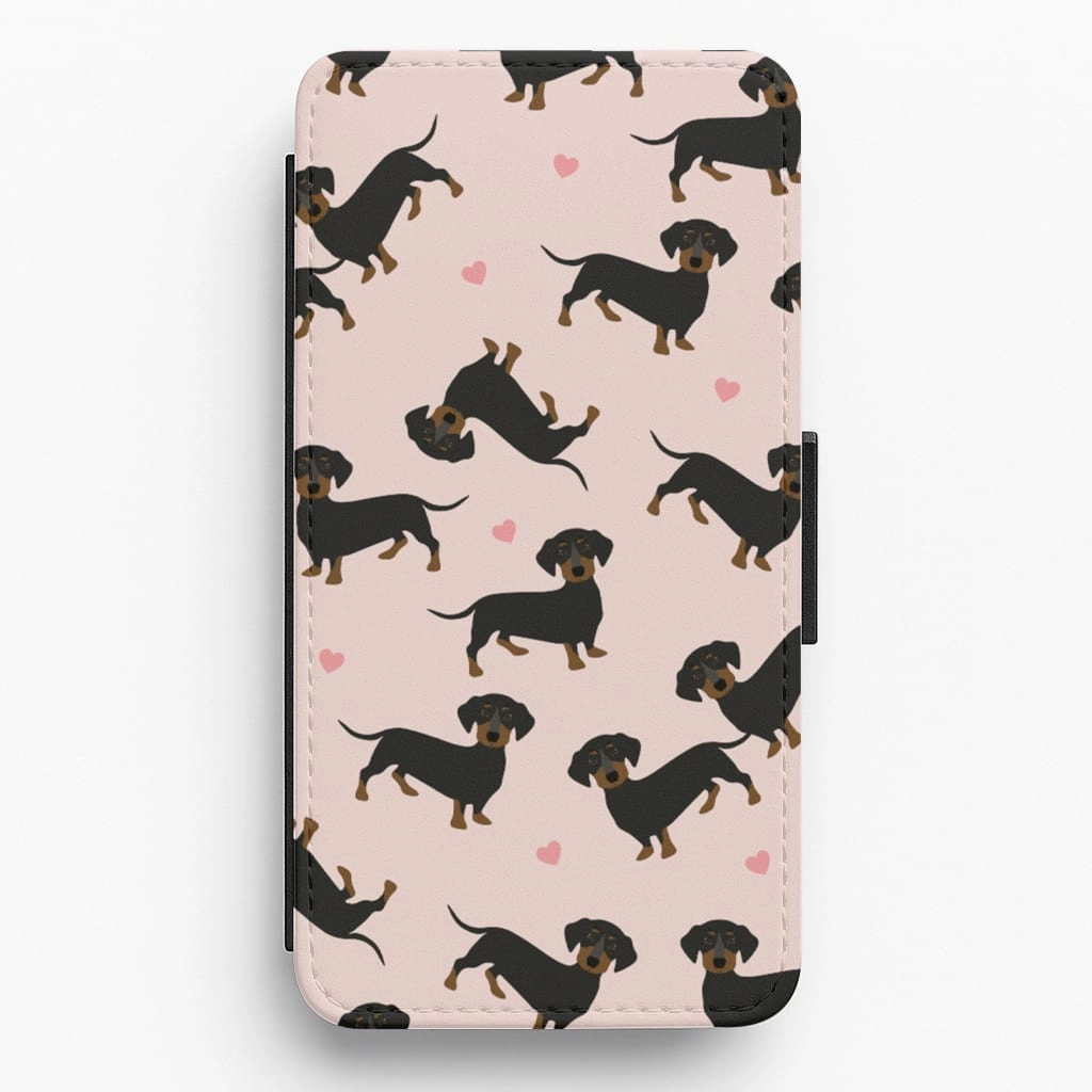 Heart Dachshund - Dog Pattern Flip / Wallet Phone Case Minimal Pattern Texture