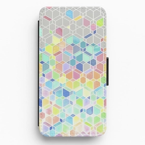 Bright Hexagon Pattern Flip / Wallet Phone Case Hybrid Finish Texture