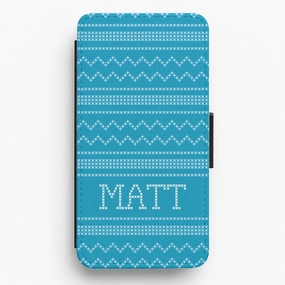 High-End Detail Premium Edge Personalised Christmas Jumper Blue Flip / Wallet Phone Case