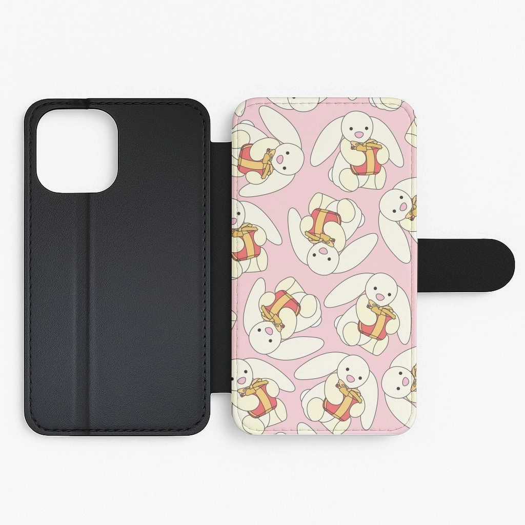 Bunny Present Pattern Flip / Wallet Phone Case Matte Surface Design Hybrid Texture Design