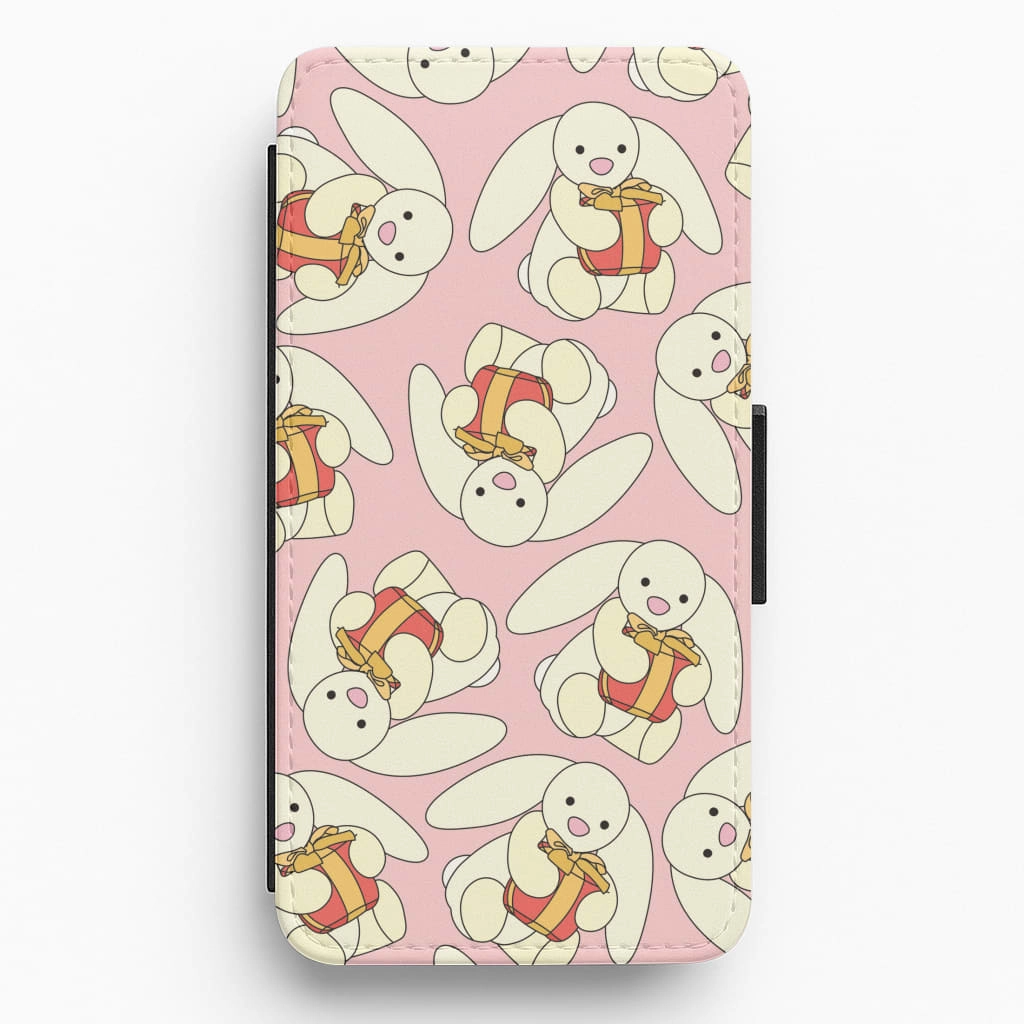 Desk Companion Bunny Present Pattern Flip / Wallet Phone Case