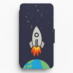 Rugged Look Finish Stylish Detailing Rocket Launch - Space Flip / Wallet Phone Case