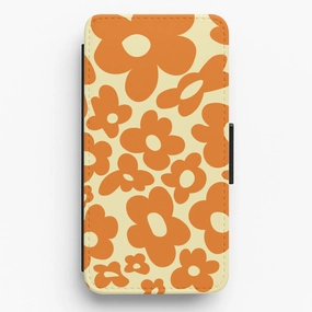 Orange Flowers - Trippy Patterns Flip / Wallet Phone Case Subtle design