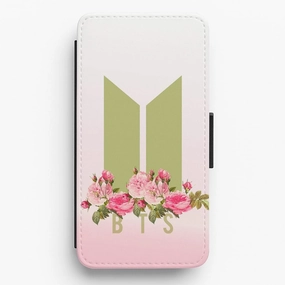 Pink Ombre K-Pop Band Logo Flip Wallet Phone Case Stylish Surface Design