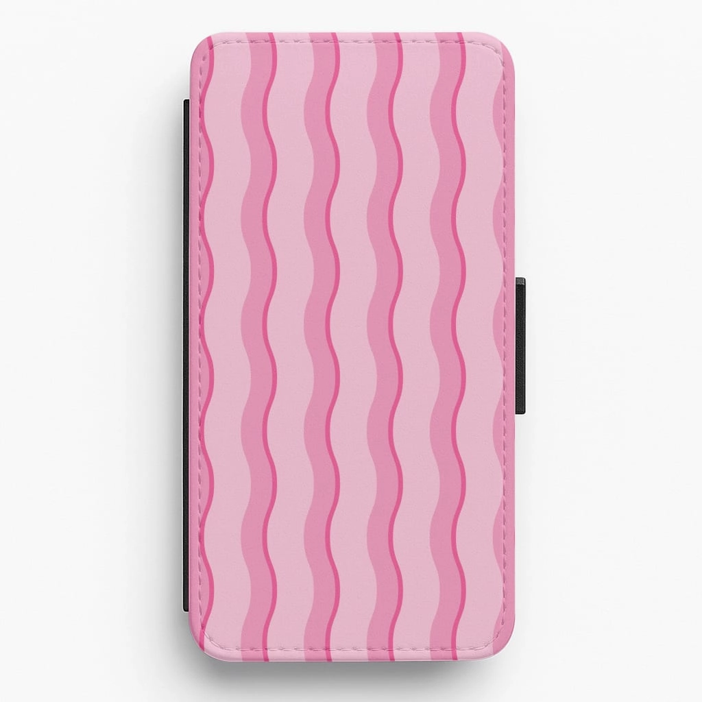 Pink Wavy Stripes Pattern Flip / Wallet Phone Case Cushioned Edge Modern Minimalism