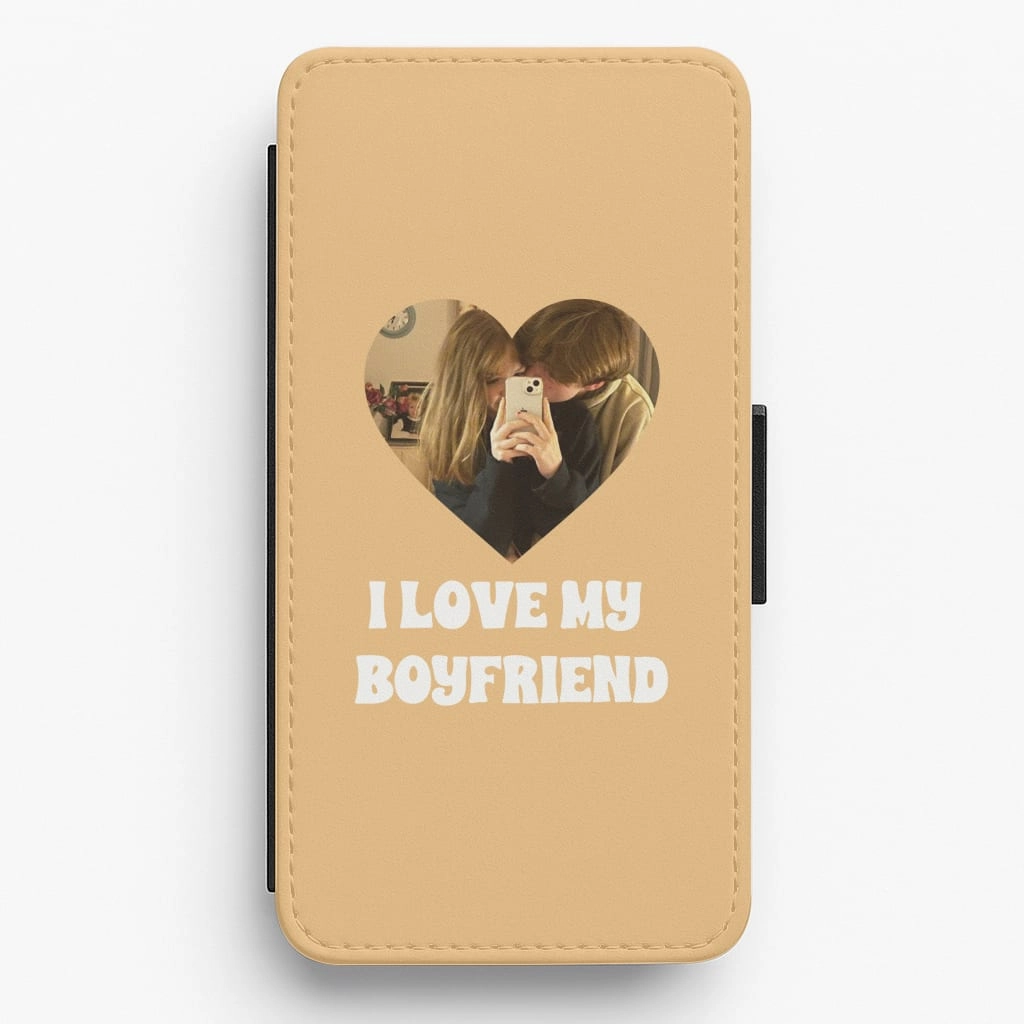 I Love My Boyfriend - Personalised Couples Flip / Wallet Phone Case Matte Texture Surface