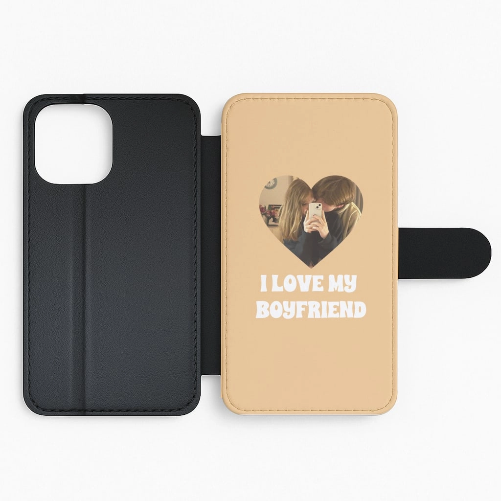 Flexible Material Soft Protection Layer I Love My Boyfriend - Personalised Couples Flip / Wallet Phone Case