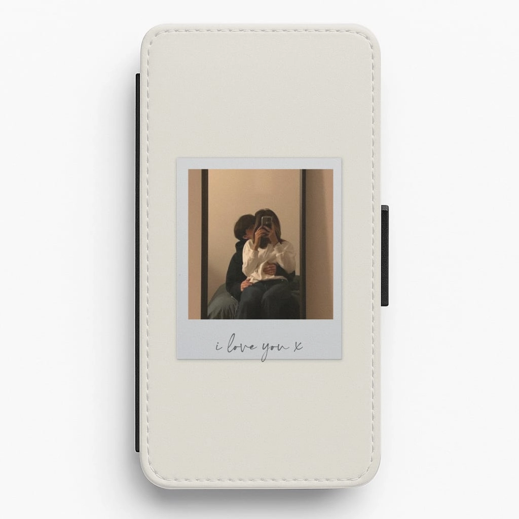 Protective Build Practical Look I Love You Polaroid - Personalised Couples Flip / Wallet Phone Case
