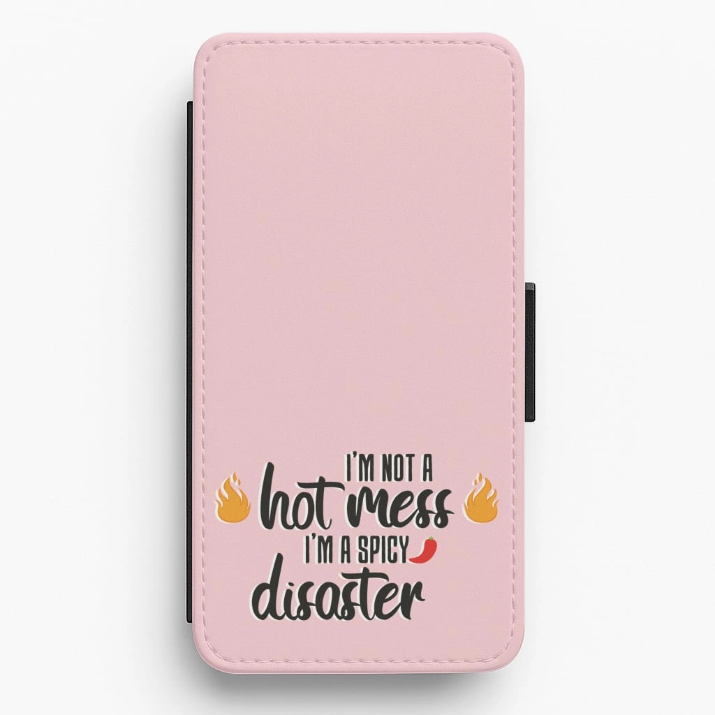 I'm A Spicy Disaster - Funny Quotes Flip / Wallet Phone Case Textured Finish Portable Accessory