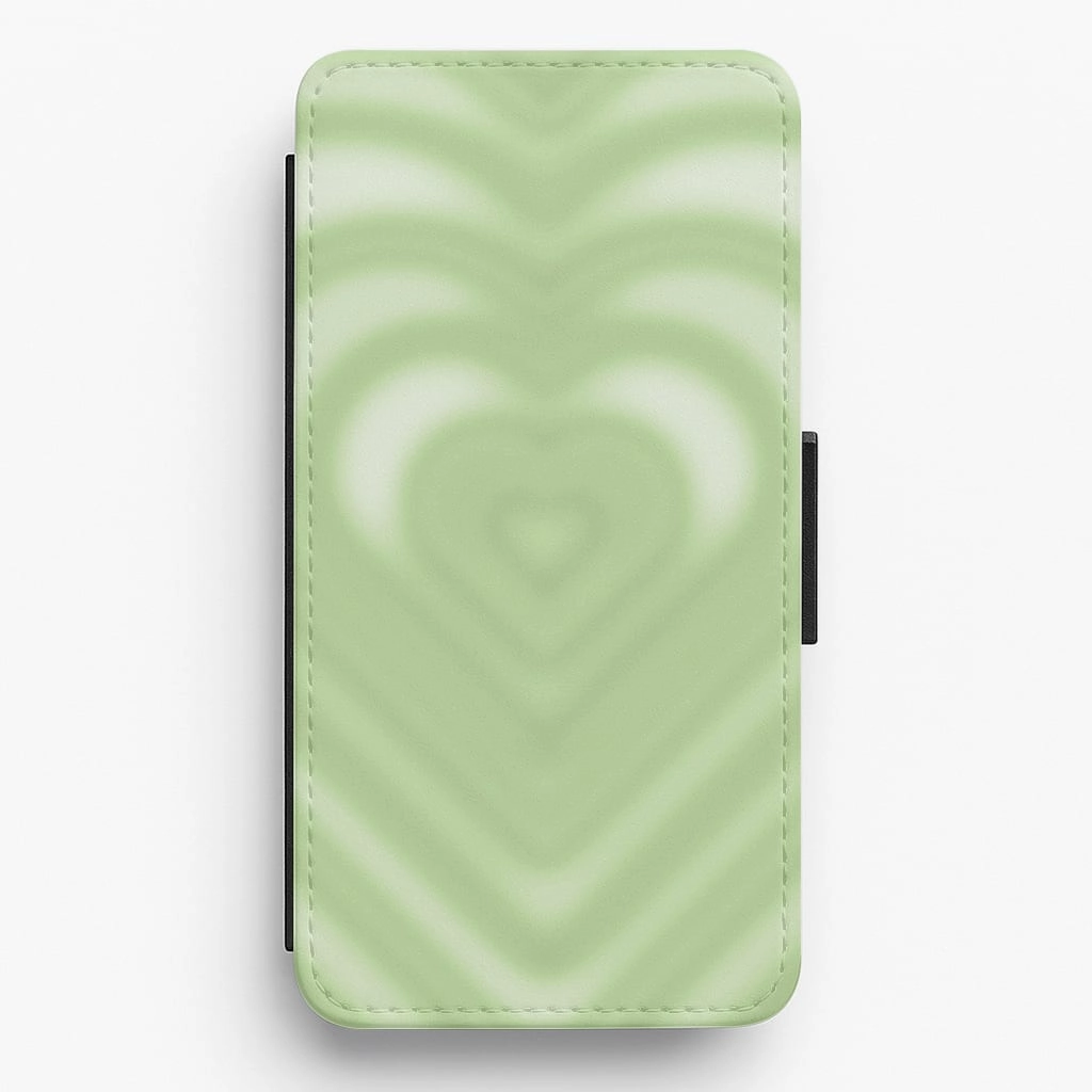 Drippy Love Heart Green Flip / Wallet Phone Case Vivid Finish