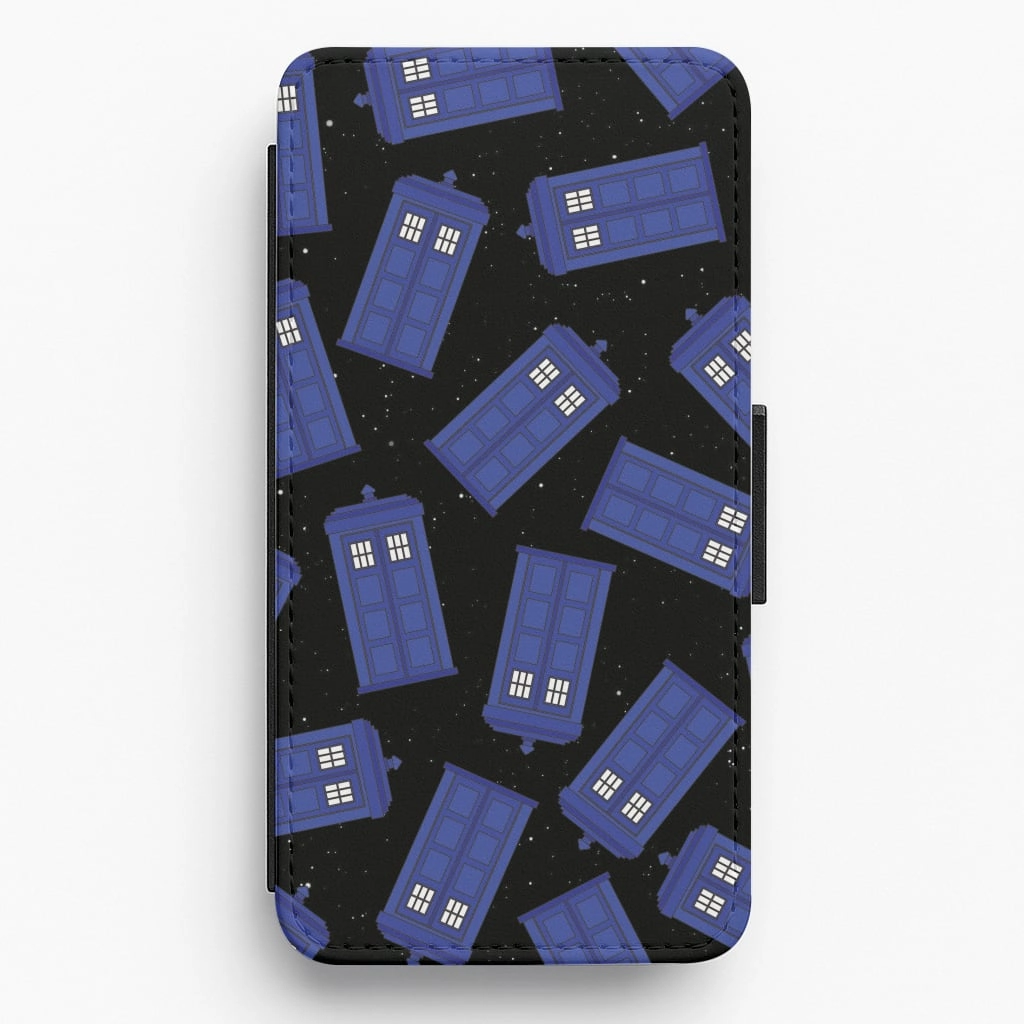 Premium Craft Clear Edge Tardis Pattern Flip / Wallet Phone Case