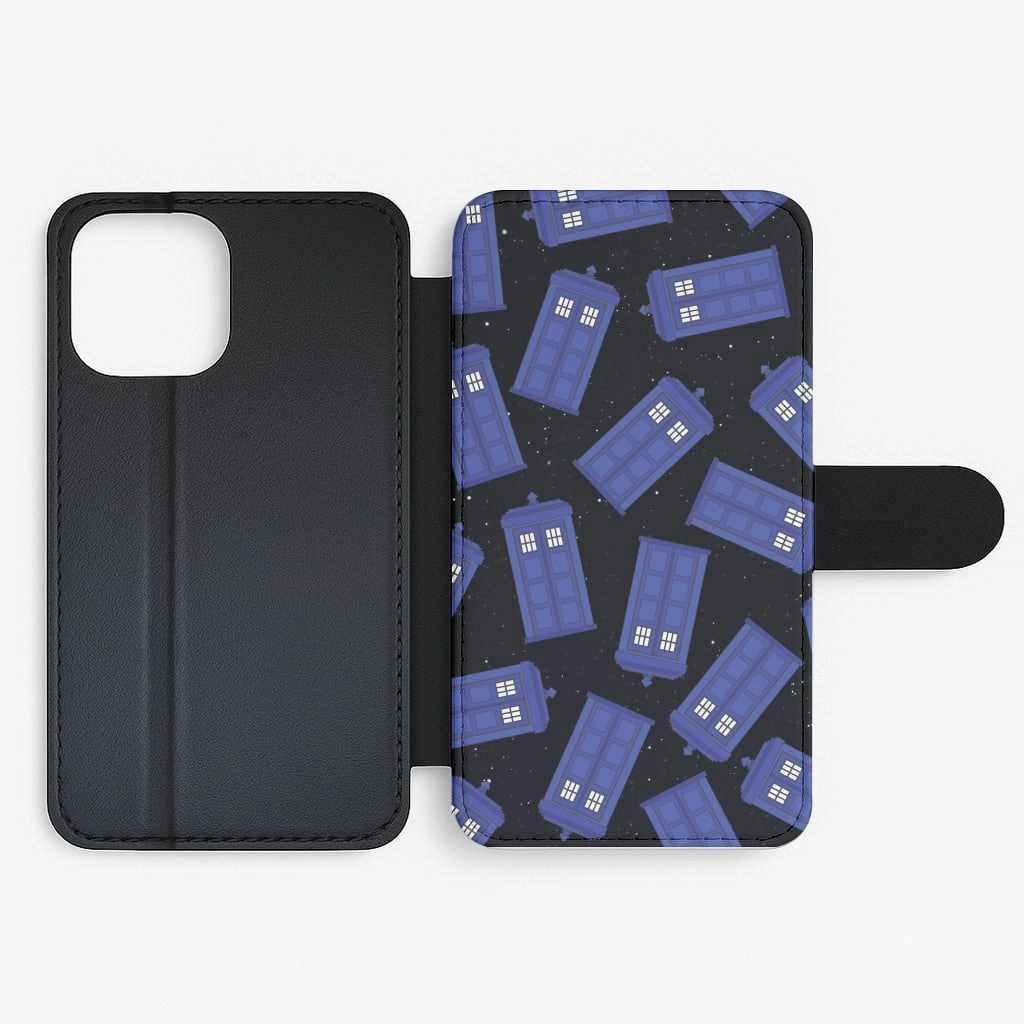 Shock Absorber Polished Look Tardis Pattern Flip / Wallet Phone Case