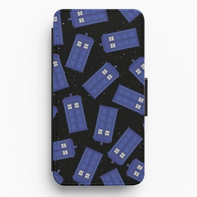 Premium Craft Clear Edge Tardis Pattern Flip / Wallet Phone Case