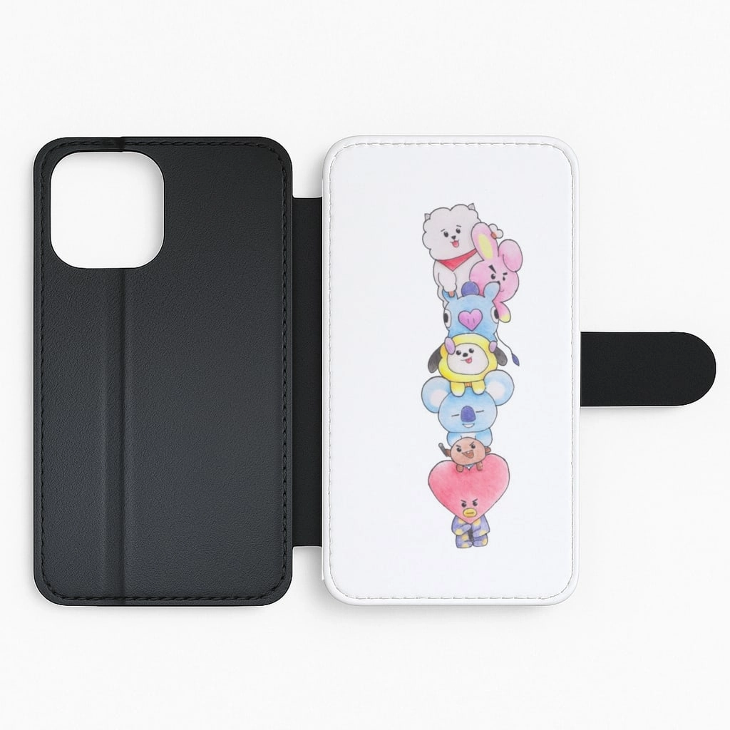 Travel Accessory K-Pop Band BT21 Drawing Flip Wallet Phone Case