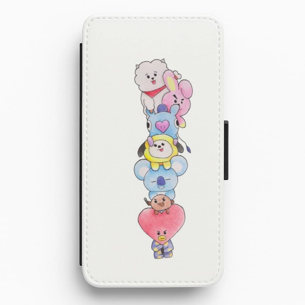 Luxury Accent Premium Build Layer K-Pop Band BT21 Drawing Flip Wallet Phone Case