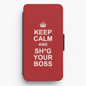 Keep Calm With Your Boss Flip / Wallet Phone Case Protective Texture Finish
