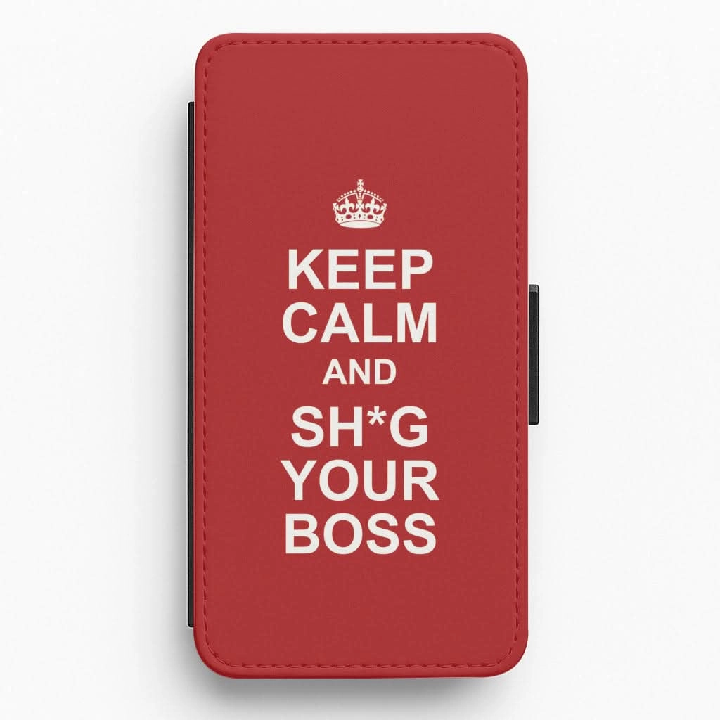 Keep Calm With Your Boss Flip / Wallet Phone Case Protective Texture Finish