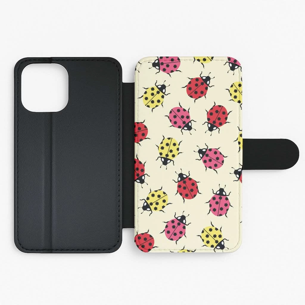 Ladybugs With Flower Spots Pattern Flip / Wallet Phone Case Hybrid Edge