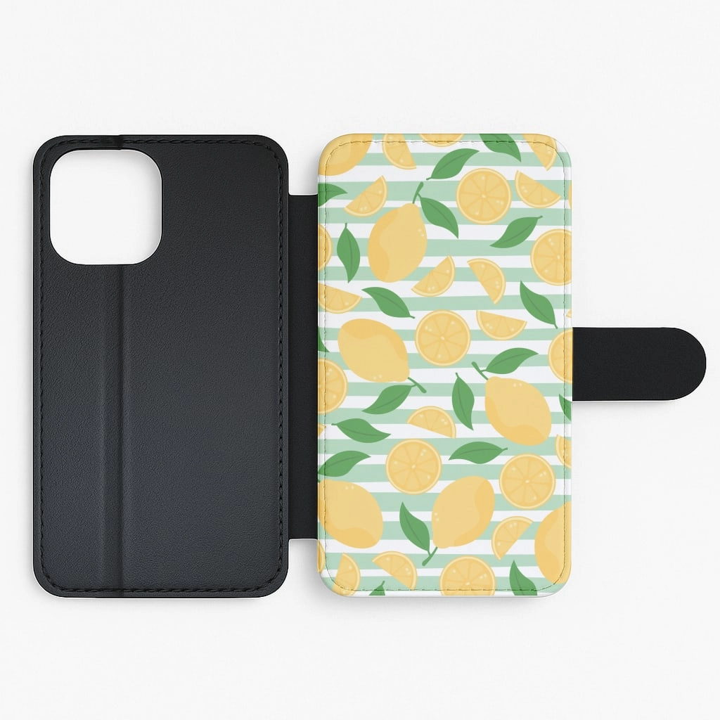 Slim Texture Reusable Material Lemons Pattern - Summer Flip / Wallet Phone Case