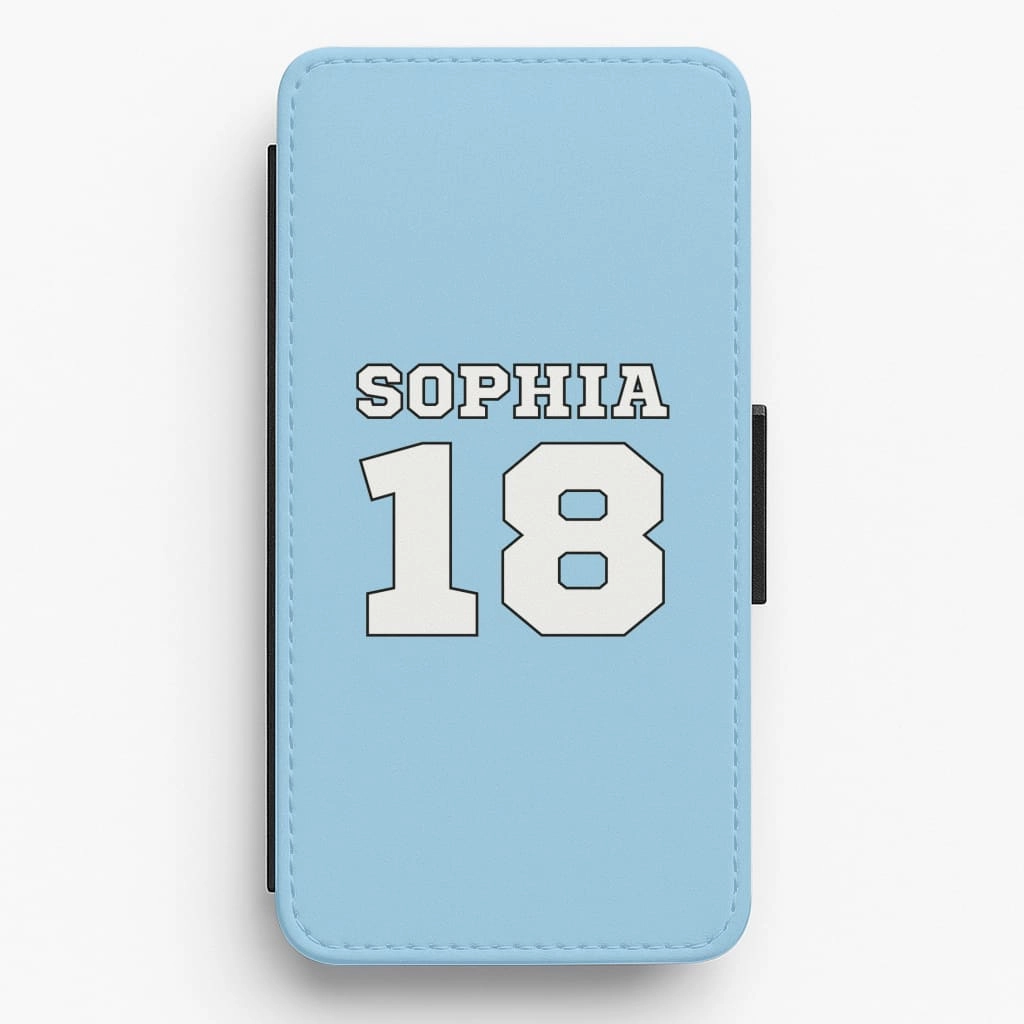 Light Blue - Personalised Football Flip / Wallet Phone Case Flexible Touch Matte Layer
