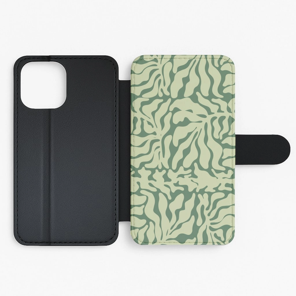 Sleek Build Light Green Leaf - Foliage Flip / Wallet Phone Case
