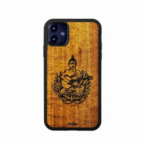 Hawaiian Koa with Buddha Playing OM Guitar Engraving| iPhone Case Soft touch layer