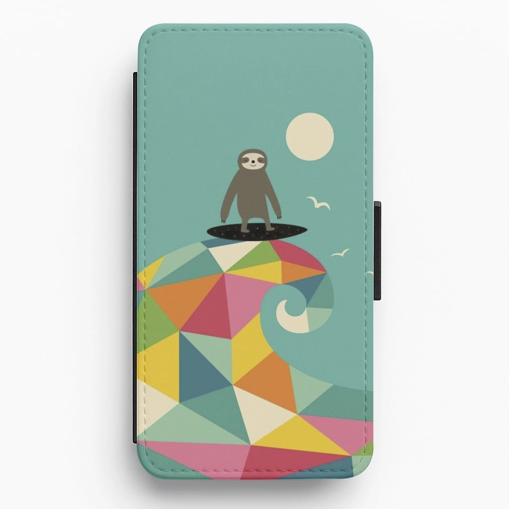 Light Protection Minimal Frame Surfing Sloth Flip / Wallet Phone Case