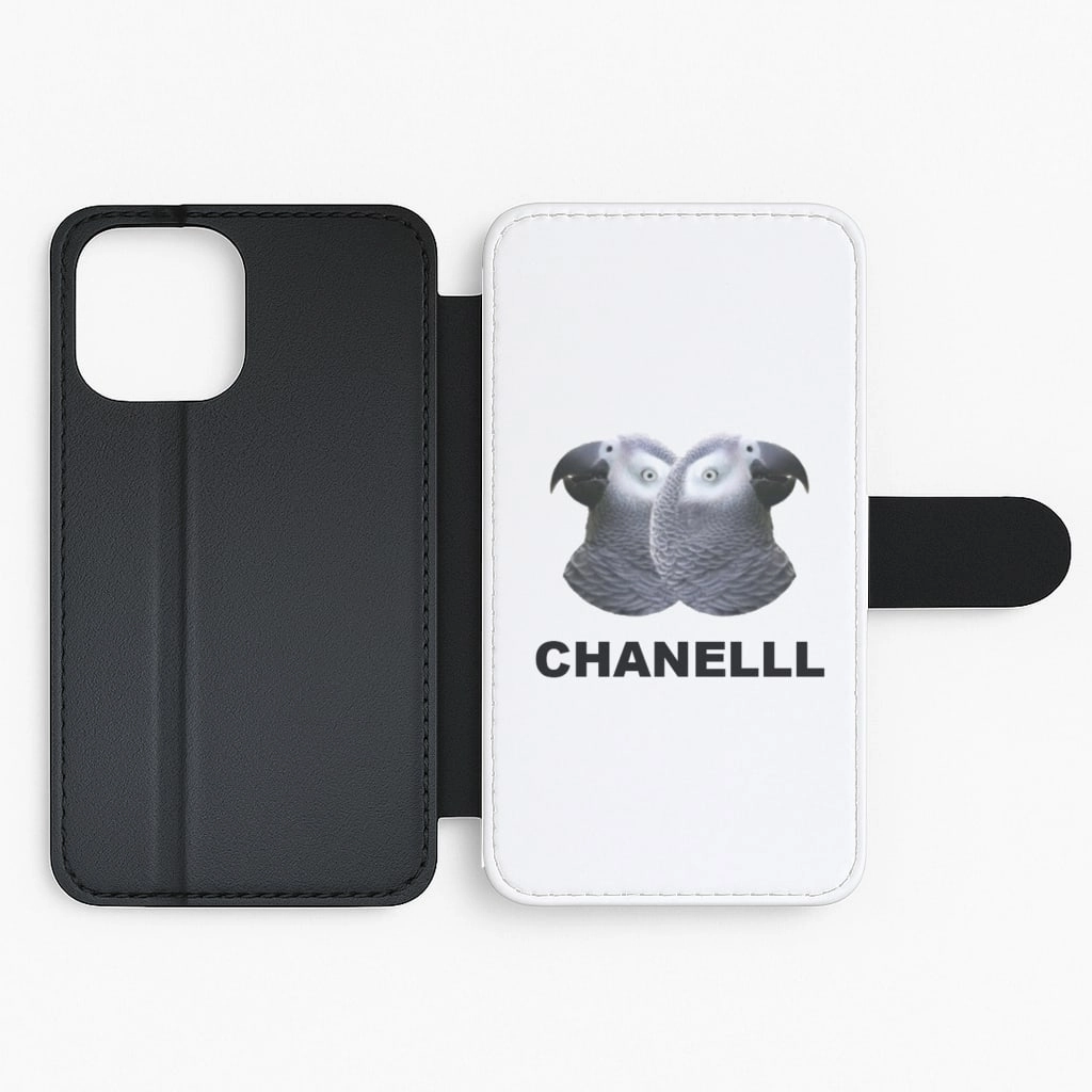 Premium Craft Durable Pattern Texture Chanel The African Grey Logo Flip / Wallet Phone Case