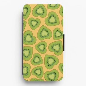 Anti Shock Kiwi Hearts Pattern Flip / Wallet Phone Case