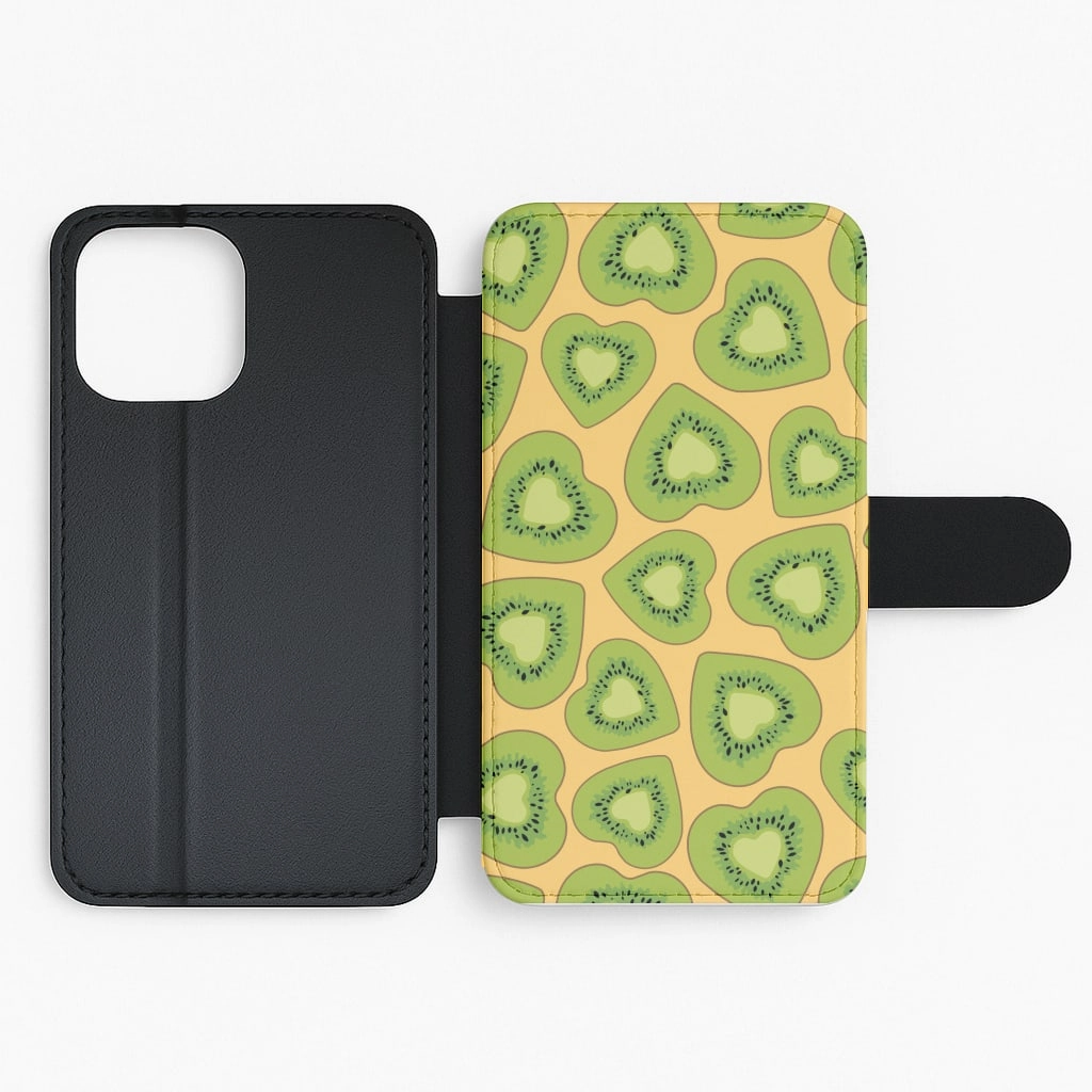 Luxury Finish Texture Premium Texture Layer Kiwi Hearts Pattern Flip / Wallet Phone Case