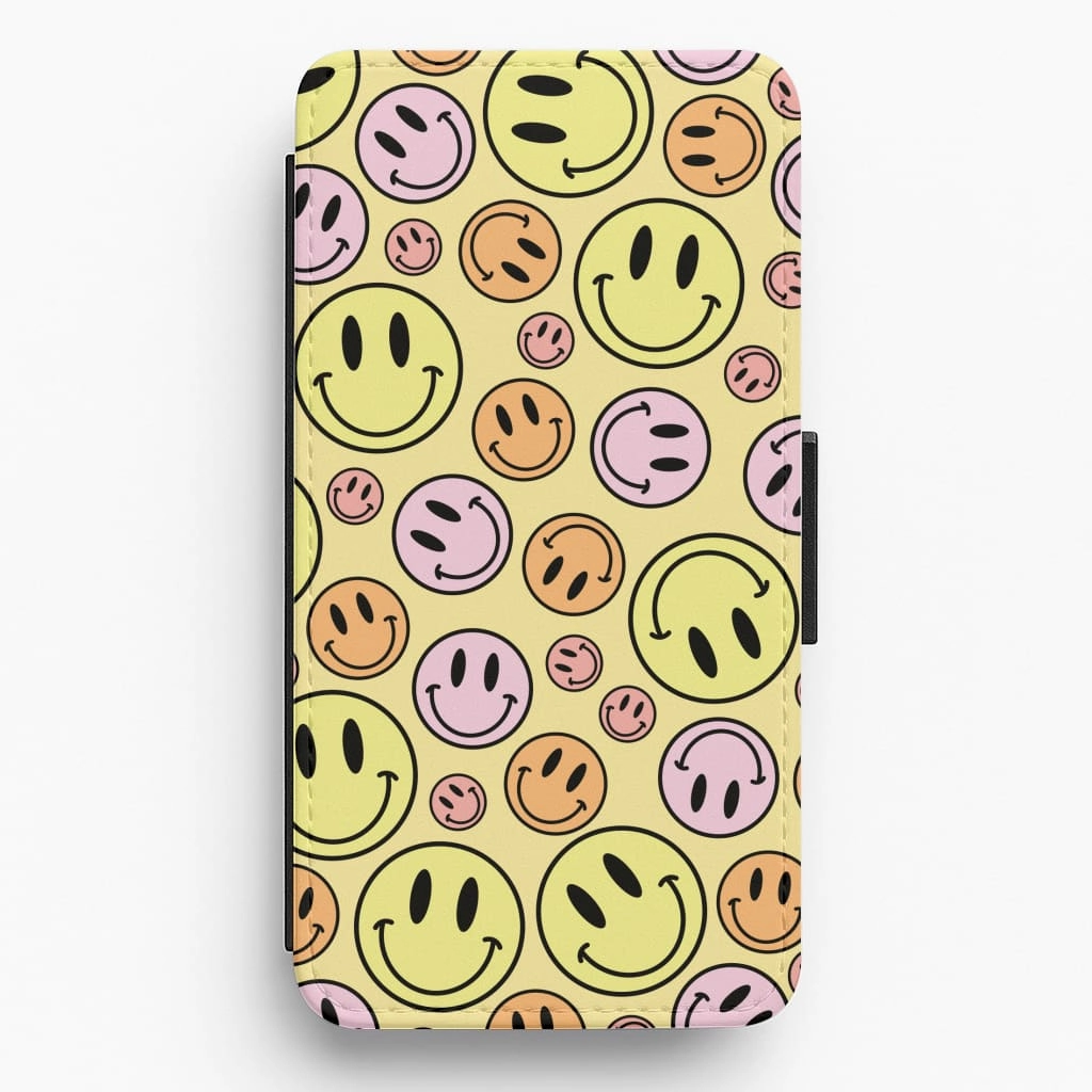 High strength Retro Smileys Pattern Flip / Wallet Phone Case