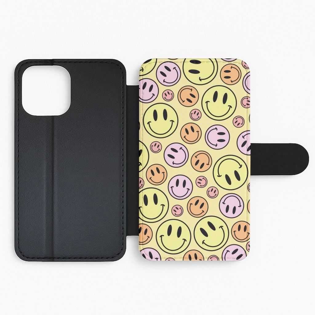 Strong Outline Clear Design Retro Smileys Pattern Flip / Wallet Phone Case