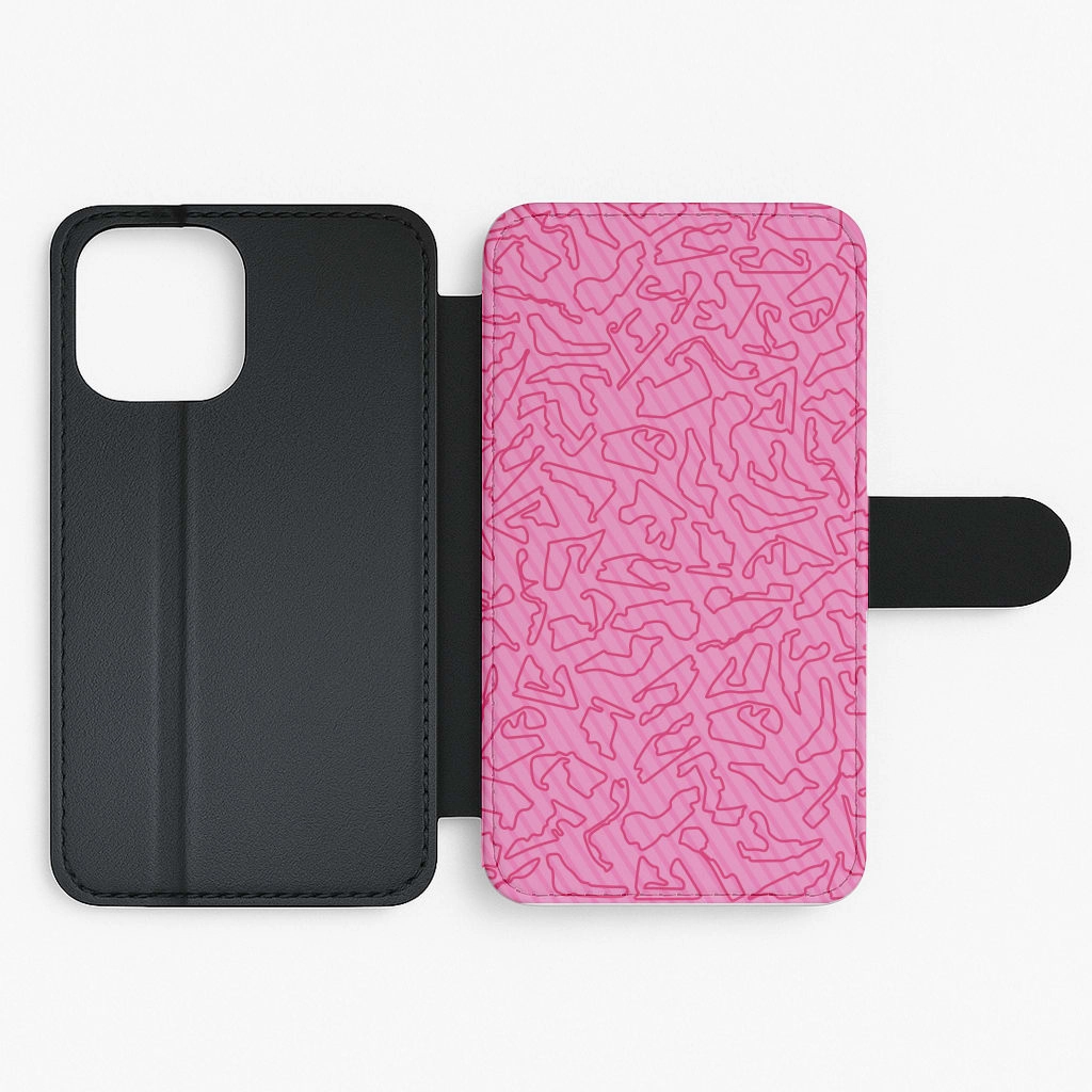 Track Outlines Pink Flip / Wallet Phone Case Soft Grip Layer