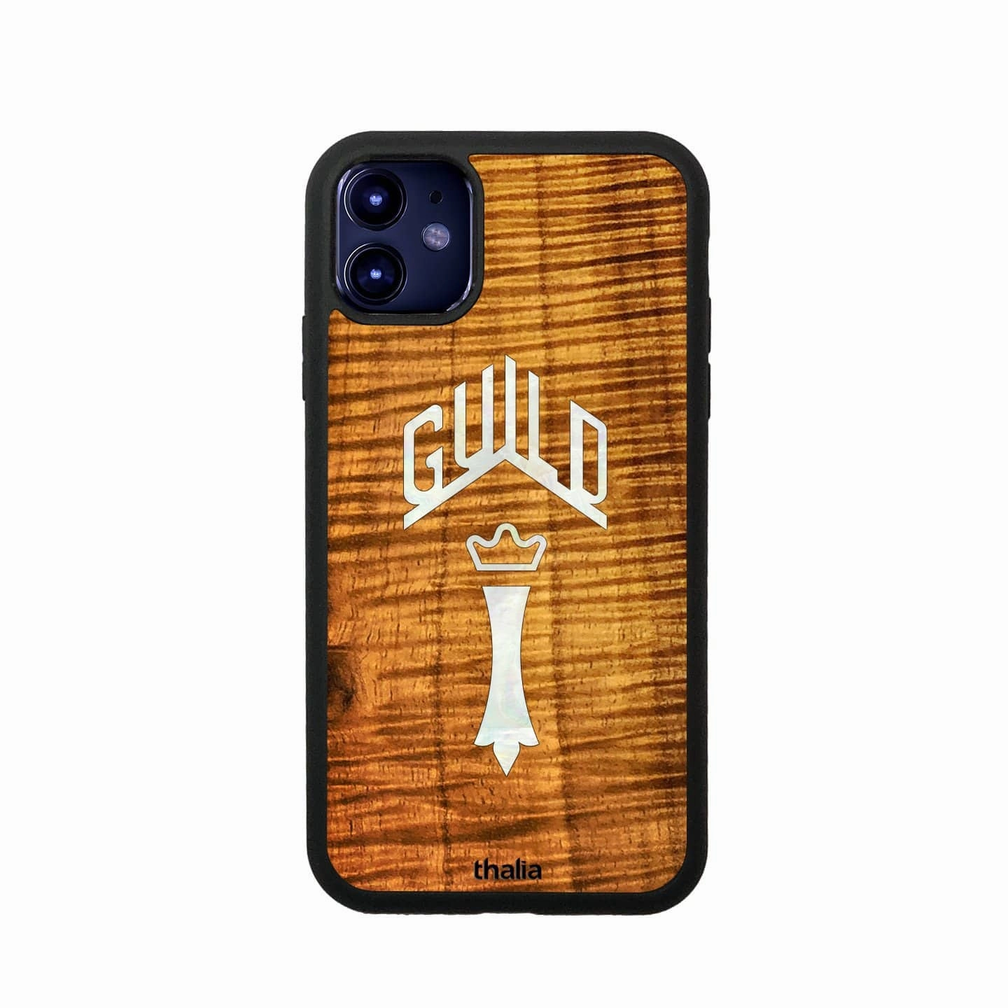 Crystal Finish Frosted surface Hawaiian Koa with Guild Chesterfield Pearl Logo | iPhone Case