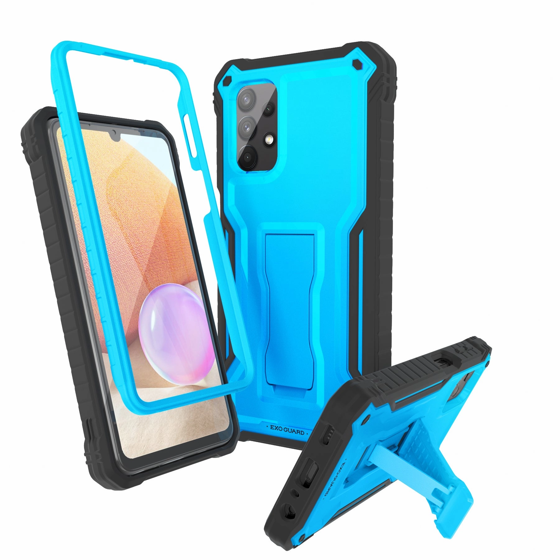 ExoGuard Samsung Galaxy A32 5G Case, Rubber Shockproof Full-Body Cover Case Built-in Screen Protector and Kickstand Compatible with Samsung A32 5G Phone Strong Frame Durable Shape