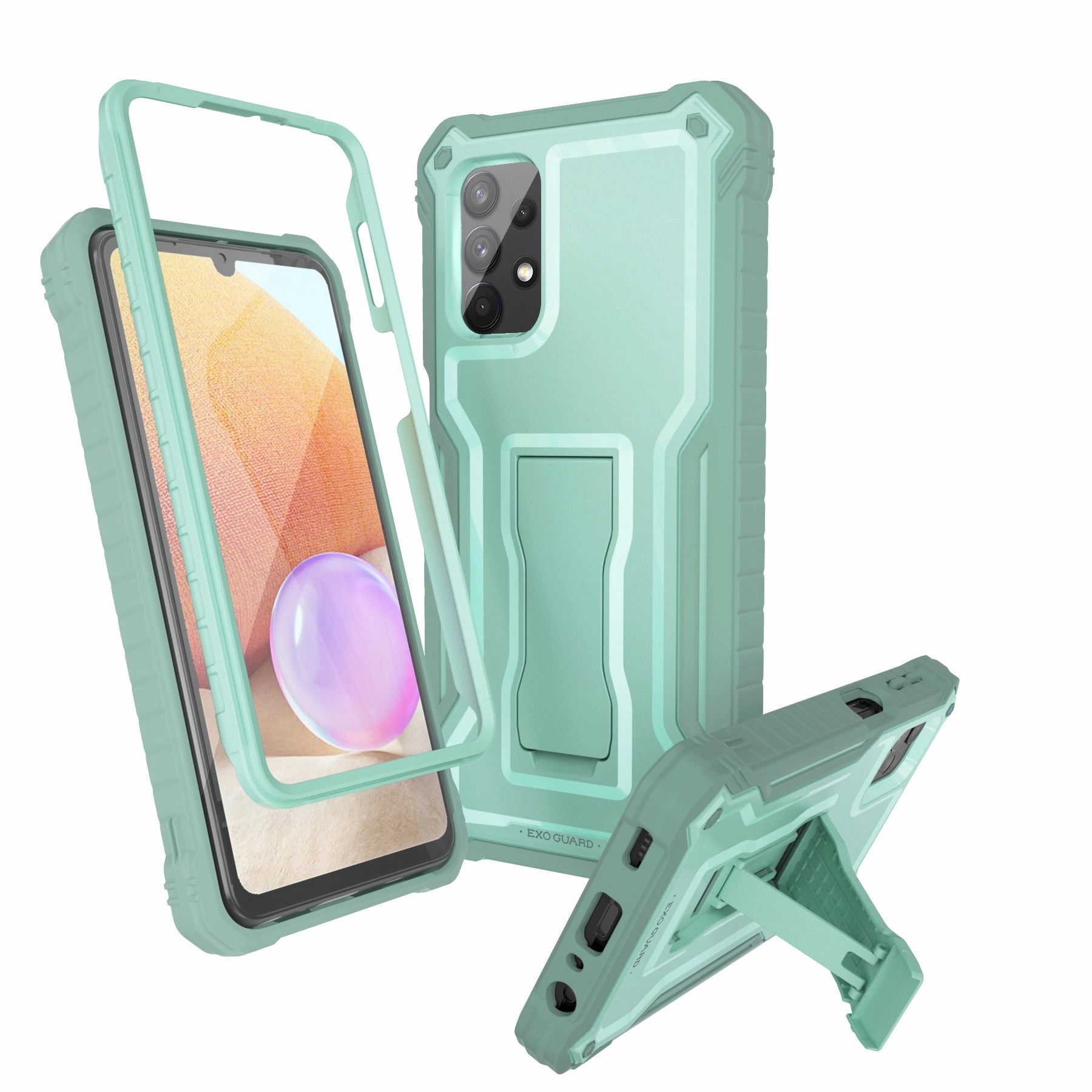 Creative Pattern Flexible Design ExoGuard Samsung Galaxy A32 5G Case, Rubber Shockproof Full-Body Cover Case Built-in Screen Protector and Kickstand Compatible with Samsung A32 5G Phone