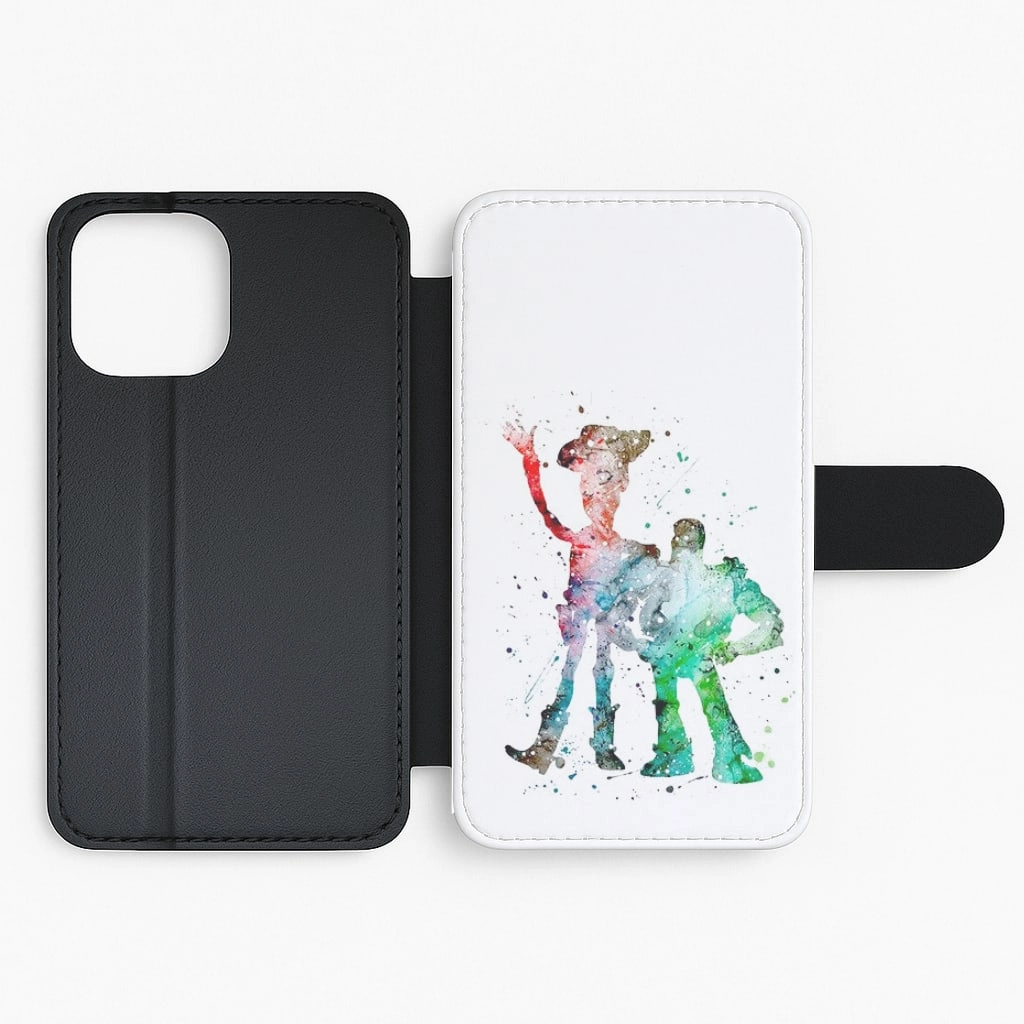Watercolour Woody & Buzz A Story of Toys Fairytale Flip / Wallet Phone Case Premium Style Hybrid Finish Texture