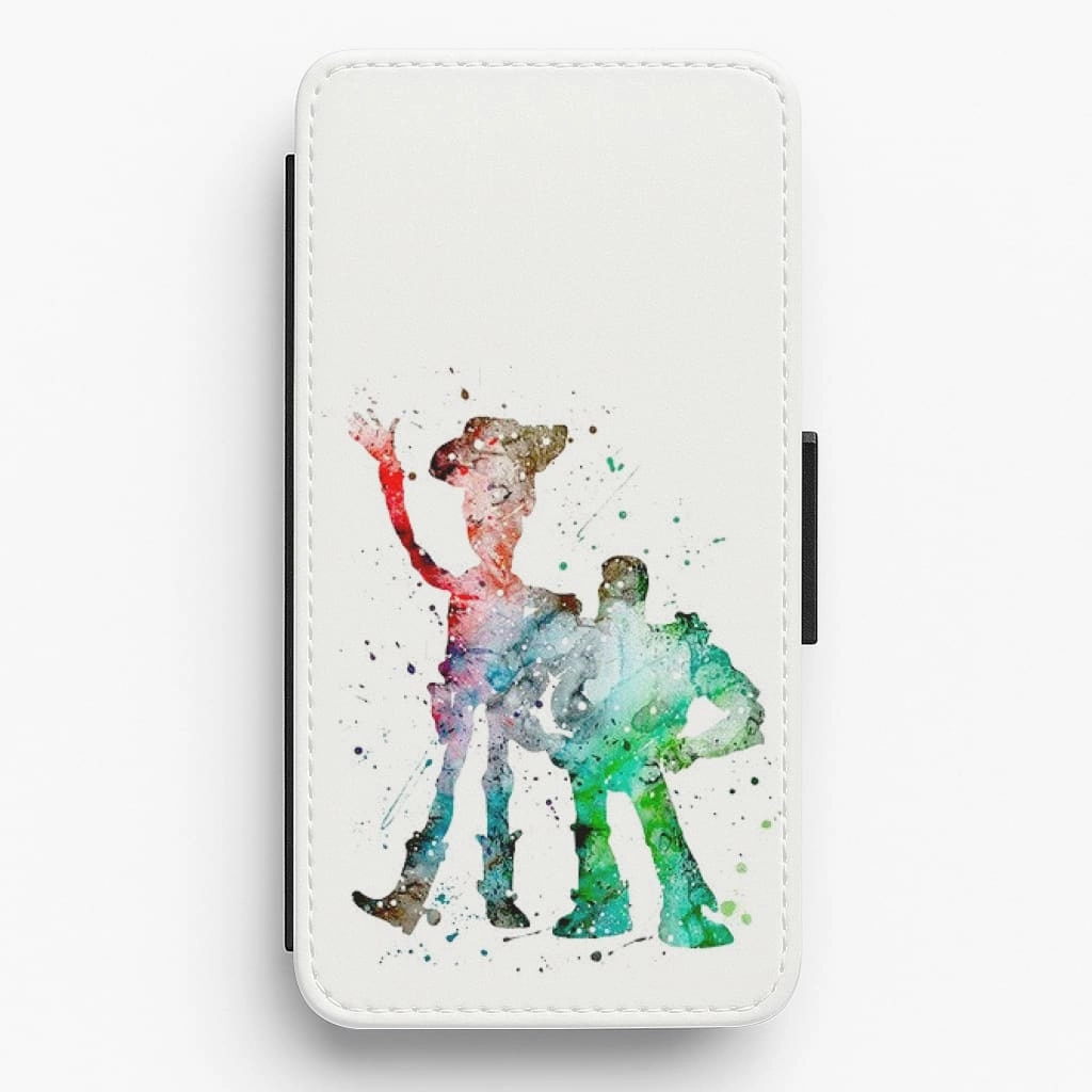 Watercolour Woody & Buzz A Story of Toys Fairytale Flip / Wallet Phone Case Soft Texture Modern Design