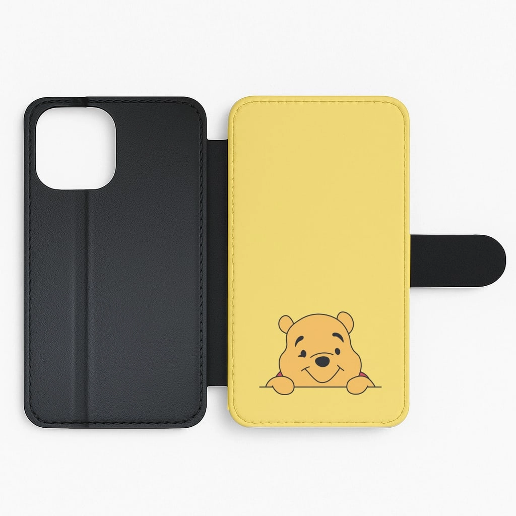 easy installation Rugged Edge Texture Cute Bear Leaning Flip / Wallet Phone Case