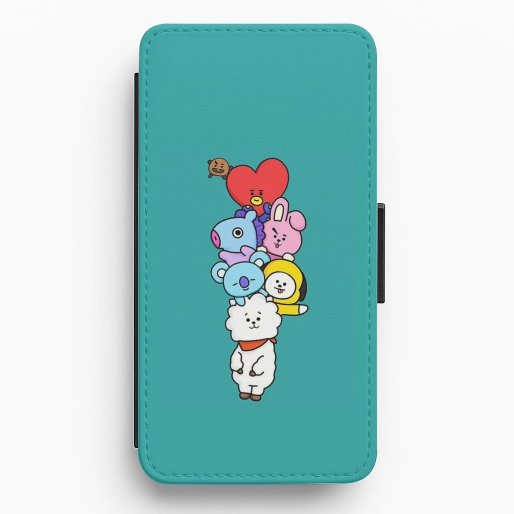 Green BT21 - RJ, Mang, Koya, Chimmy, Cooky, Shooky, Tata - K Pop Flip Wallet Phone Case Clear Finish Soft Finish Texture
