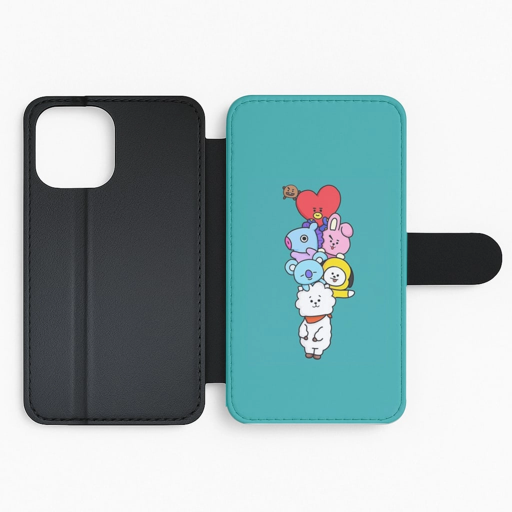 Edge Reinforced Green BT21 - RJ, Mang, Koya, Chimmy, Cooky, Shooky, Tata - K Pop Flip Wallet Phone Case