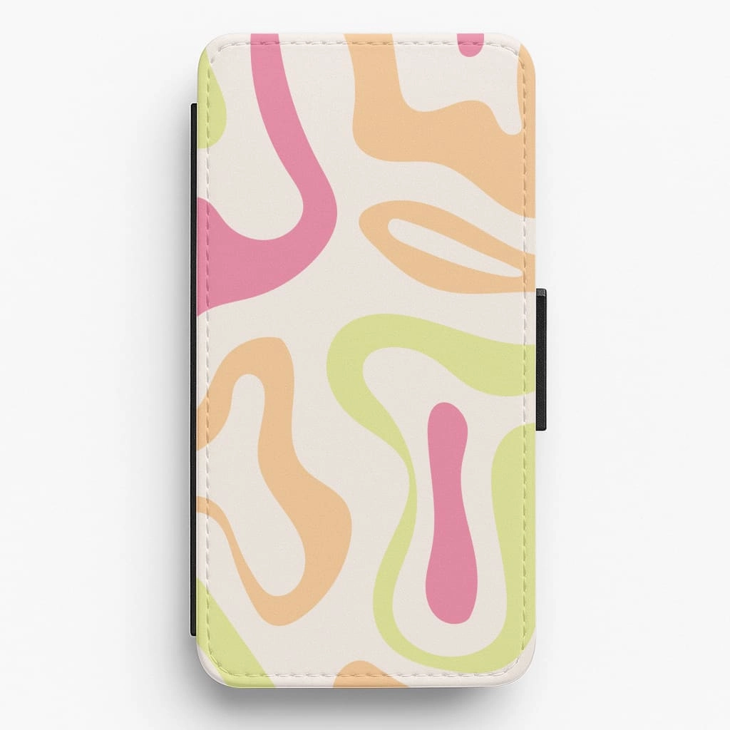 Pastel Shades Psychedelic Pattern Flip / Wallet Phone Case Gloss Finish Texture Casual Wear