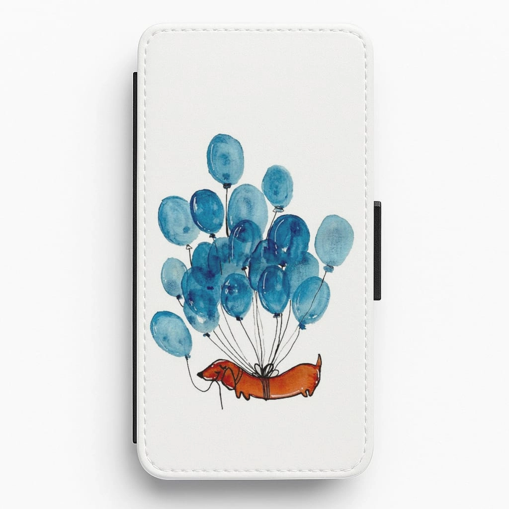 Non Slip Everyday Function Dachshund And Balloons Flip Wallet Phone Case